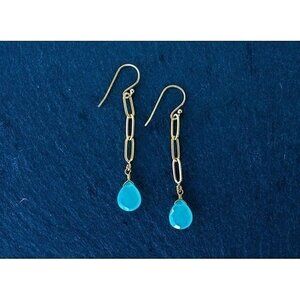 BUNDLE Aqua Chalcedony Drop Earrings & Amazonite Gemstone Bracelet Gold Chain